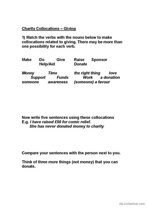 Charity Collocations: English ESL worksheets pdf.